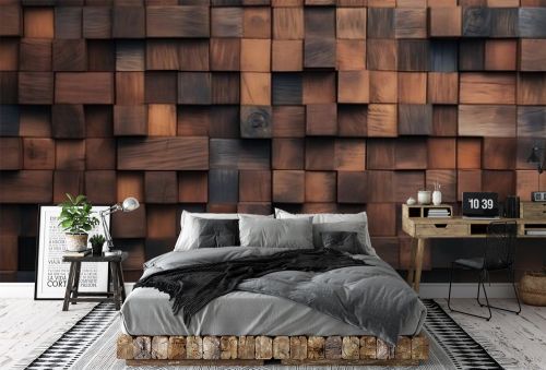 Old Wood Wall with Thick Wooden Blocks