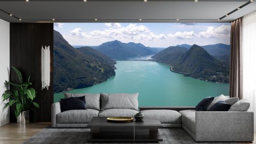 View to Lugano lake and Monte San Salvatore from Monte Bre, Ticino, Switzerland