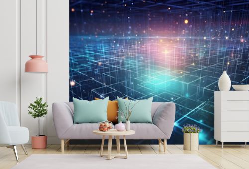 futuristic electonic network blockchain wallpaper with connecting communication digital data elements in background texture
