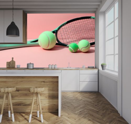 Horizontal composition with tennis ball. Sport lifestyle background. Summer template or banner. Sport games cover. Generative ai