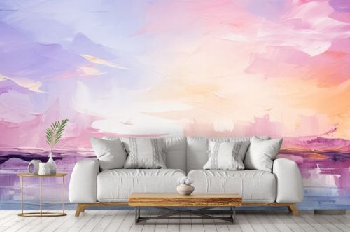 Hintergrund aus Ölfarben aufgetragen mit Pinsel und Farbmesser in Winterfarben, Lavendel, Blau, Pfirsich, Magenta, Pink, strukturierter Hintergrund im Banner Panorama Format.