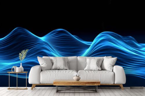 Blue river ocean wave layer background with neon light effects 3D. Generative AI