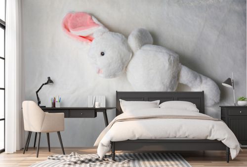 White plush toy rabbit on White background