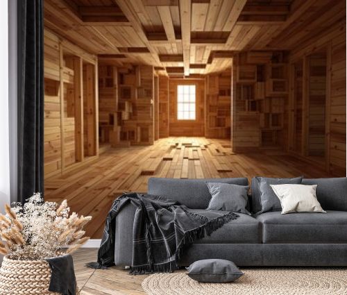 A room with no furniture or objects, only a floor made of wood.