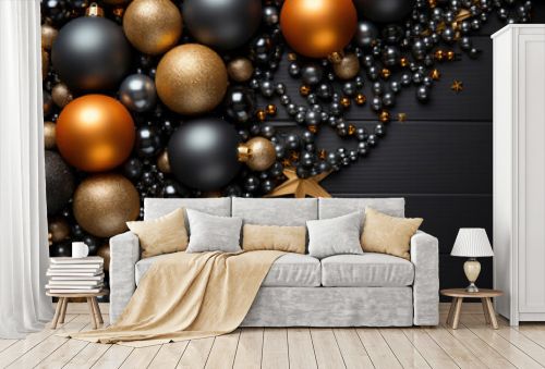 A christmas background made of black and gold with black as the primary color