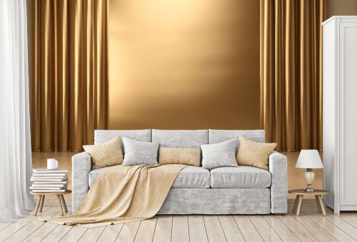 empty room with wall, golden Backdrop for product placement