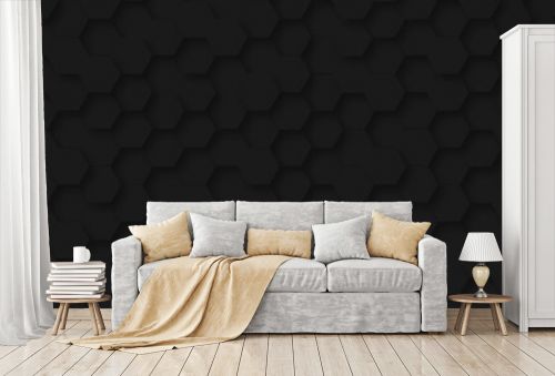  Abstract background of abstract black hexagon background design a dark honeycomb grid pattern. Abstract octagons dark 3d background.Black geometric background for design.