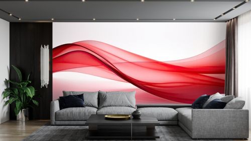  a red wave of flowing fabric on a white background with room for text. generative ai