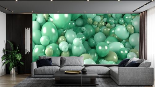  a bunch of green and white balloons floating in the air. generative ai