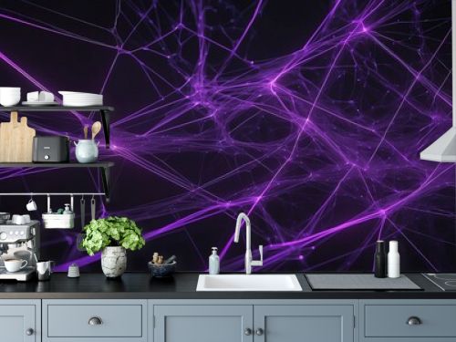 Neon purple lighting background with a neural network of lines and connections from Generative AI