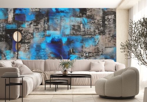 Abstract grungy black and blue texture, oil on canvas, modern poster, room decoration