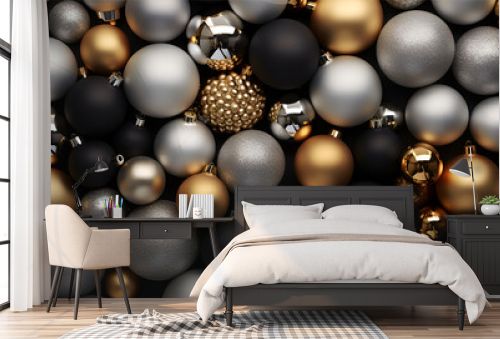 golden christmas balls.Elegant Birthday Background with Sparkling Lights and Clear Bubbles.AI Generative 