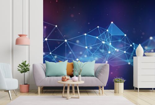 Dynamic Data Connection: Abstract Geometric Background with Dots and Lines – Technology, Big Data, and Social Networking Concept