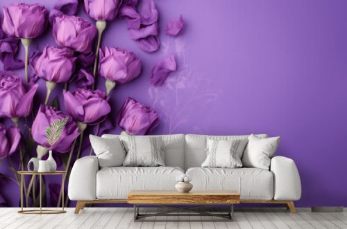 Full purple banner, card or background with purple roses and blank space for text