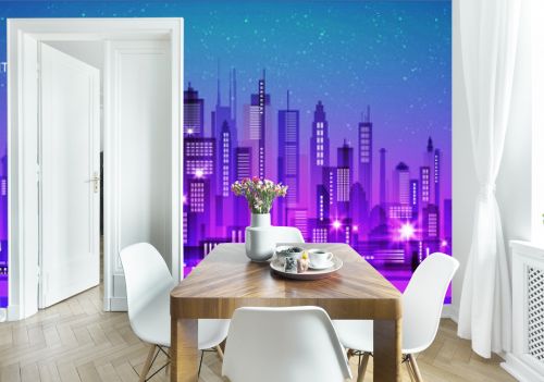 Cityscape background with glowing neon lights