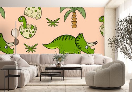 Dinosaur seamless pattern, T rex Fabric Design, Baby Seamless Pattern, Children's Seamless, Non-Exclusive, White dot background