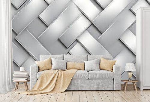 The pattern is made of silver and gray, in the style of intersecting geometries