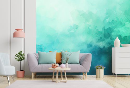 aqua and blue abstract watercolor background illustration, pastel blue green background, blue green watercolor painted texture and grunge in paper