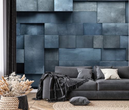 Abstract Geometric Design: Dark Brick Wall, Modern Cube Pattern on Textured Surface