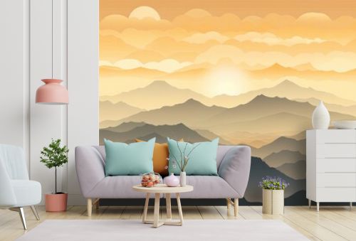 Canvas print, wall art. Abstraction. Silhouette Mountains - Free Printable PNG Seamless Pattern in Dark Gray and Light Gold Gen AI