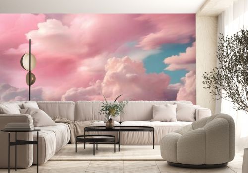 background of pink clouds and sky. paster color. design for poster, greeting card, banner, web, social media. ai generative design