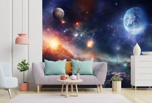 Majestic outer space landscape with planets and starry sky