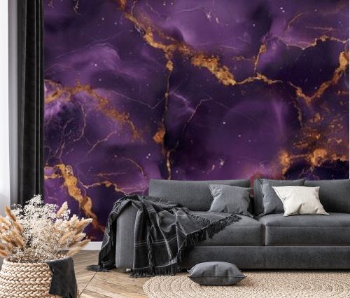 Purple and Gold Elegance. Marble Pattern with a Luxurious Touch
