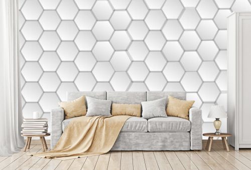 Abstract white 3d hexagonal polygonal pattern background vector. seamless bright white abstract honeycomb backdrop decoration geometric cell web concept tile and texture background.