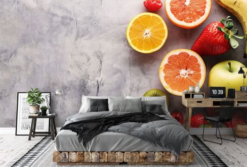 Assorted Fresh Fruits on Textured Background