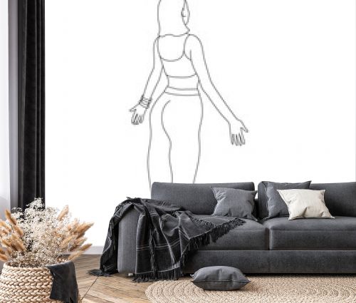 Female standing on needles vector outline illustration. Hand drawn woman standing on needle board, meditation yoga pose silhouette. Wellbeing illustration.