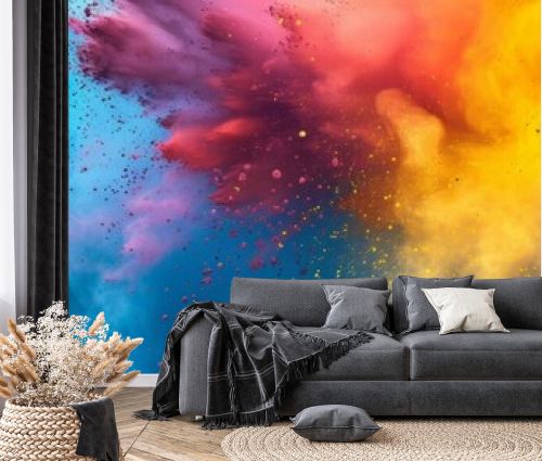 Explosion of Vibrant Colors: A Stunning Display of Powder Pigments Dancing in the Air Captured in High Definition