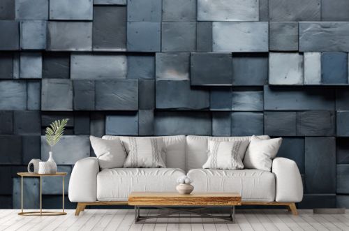 Abstract Geometric Cube Structure on Textured Gray Wall: Modern Art Design