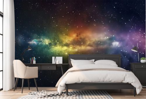 Vibrant space background featuring nebula and stars with rainbow hues, vibrant milky way galaxy backdrop