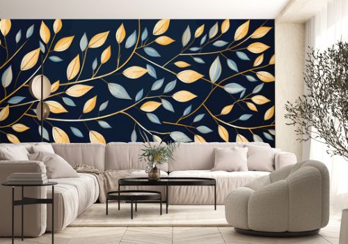 Blue and gold tree leaves design. Great for wall art