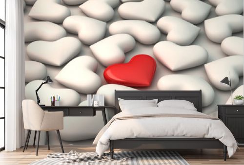 3d red heart on white hearts background
