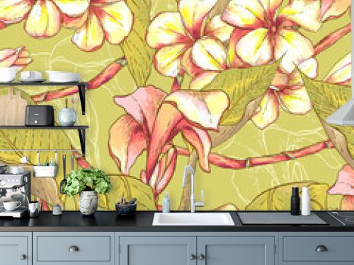 Tropical seamless pattern with exotic flowers.