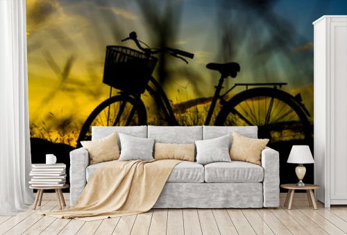 silhouette of bicycle retro style at sunset