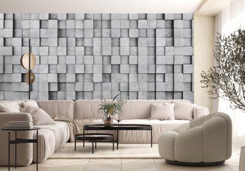 Wall of concrete cubes as wallpaper or background. 3D rendering