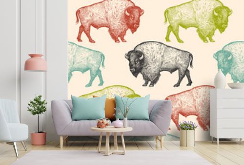 Seamless pattern with animal Bison.