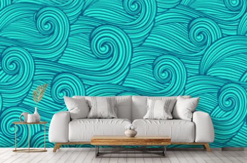 Ocean waves hand drawn seamless texture. Vector illustration. EPS10.