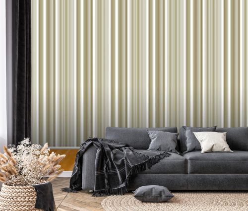 3d interior rendering of green striped wallpaper and wooden floor