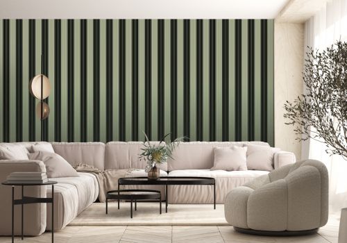 3d interior rendering of striped wallpaper and wooden floor
