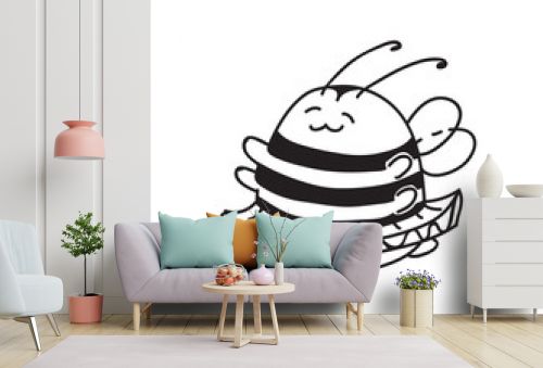 Cute little Bumblebee ink hand drawn sketch vector illustration. Fat bumblebee ballerina in jump. Bee icon. Print art sketch bees. Bee sign isolated on white background illustration