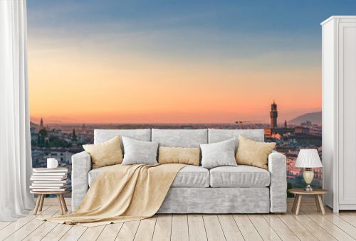 Aerial view of Florence rooftops at sunset,