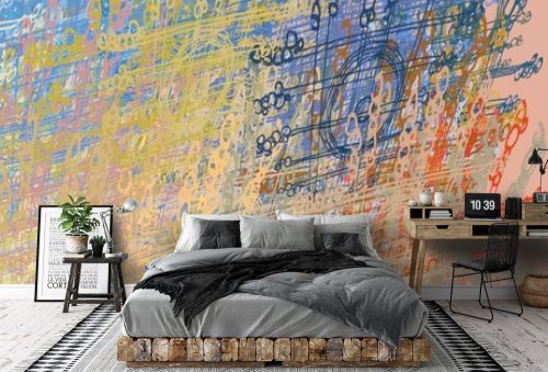 Wall painting. Backdrop material. Colorful pattern. Oil painting. Canvas surface. Abstract. Painterly mix. Color texture. 2d illustration. Wide brush. Modern art. 