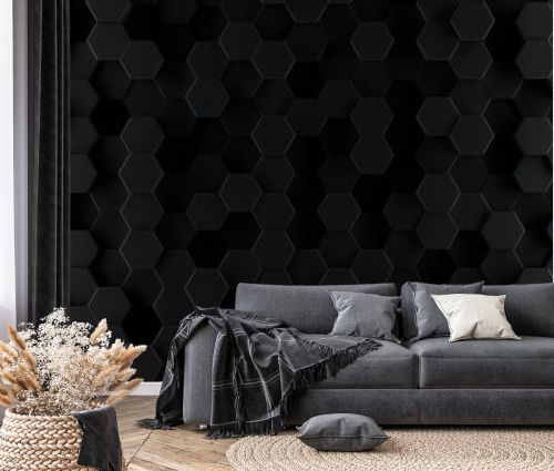 Dark hexagon wallpaper or background - 3d render