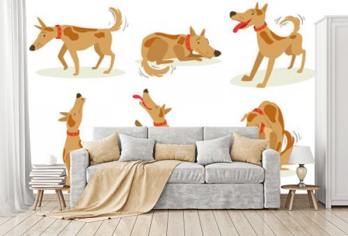 Collection of Funny Brown Dog in Different Situations Set, Cute Cheerful Animal Cartoon Character Vector Illustration