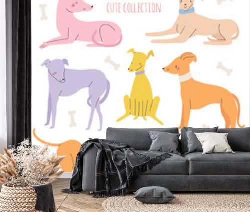Super cute set - Vector different Dogs collection. Hand drawn pets characters with different emotions.
