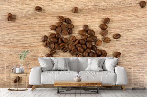 coffee grains on wooden boards
