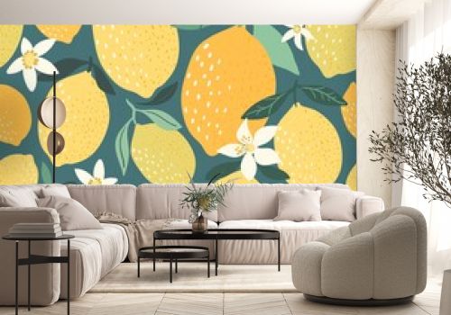 Decorative lemon pattern/background/wallpaper, hand drawn elements, modern design